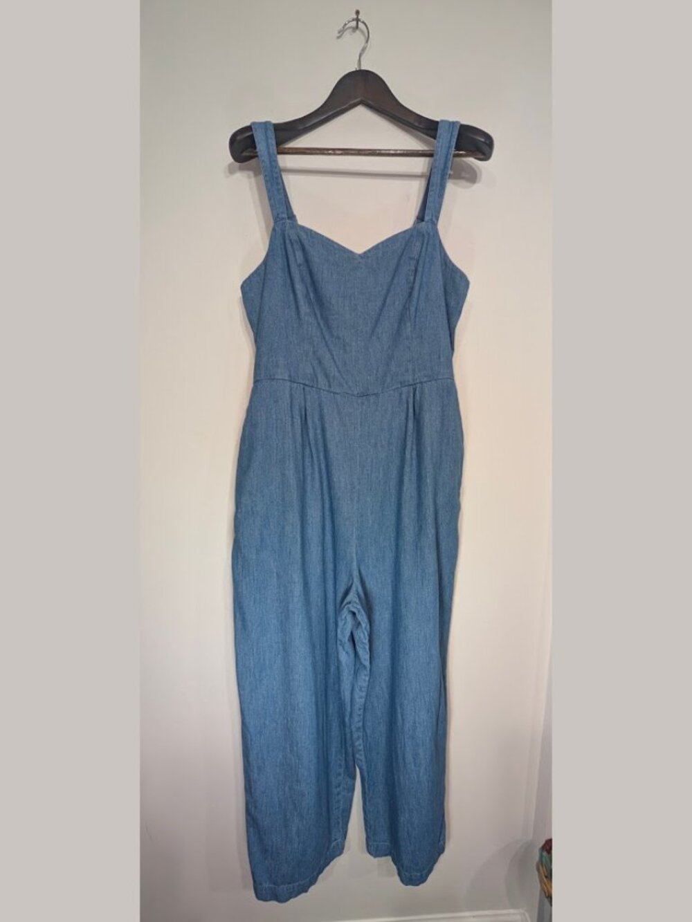 Old Navy Fit & Flare Light Blue Denim Overalls Jumpsuit w/ Pockets Women's XL